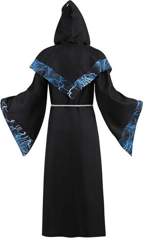 Mens Dark Wizard Costume Mystic Sorcerer Robe Hallowee Medieval Dark Devil Wizard Hooded Cape Halloween Costume in Kuwait