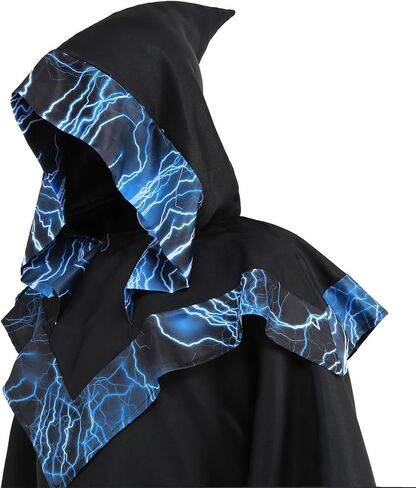 Mens Dark Wizard Costume Mystic Sorcerer Robe Hallowee Medieval Dark Devil Wizard Hooded Cape Halloween Costume in Kuwait