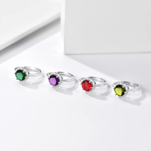 925 Sterling Silver Birthstone Rings for Women Girls with Clear 2ct Heart/ Round/ Teardrop/ Square Crystal, Solitaire Diamond Halo Open Bands Cubic Zirconia Rings Adjustable Size#6-#12 in Kuwait