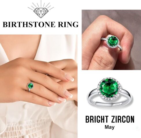 925 Sterling Silver Birthstone Rings for Women Girls with Clear 2ct Heart/ Round/ Teardrop/ Square Crystal, Solitaire Diamond Halo Open Bands Cubic Zirconia Rings Adjustable Size#6-#12 in Kuwait