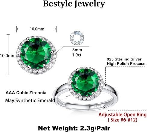 925 Sterling Silver Birthstone Rings for Women Girls with Clear 2ct Heart/ Round/ Teardrop/ Square Crystal, Solitaire Diamond Halo Open Bands Cubic Zirconia Rings Adjustable Size#6-#12 in Kuwait
