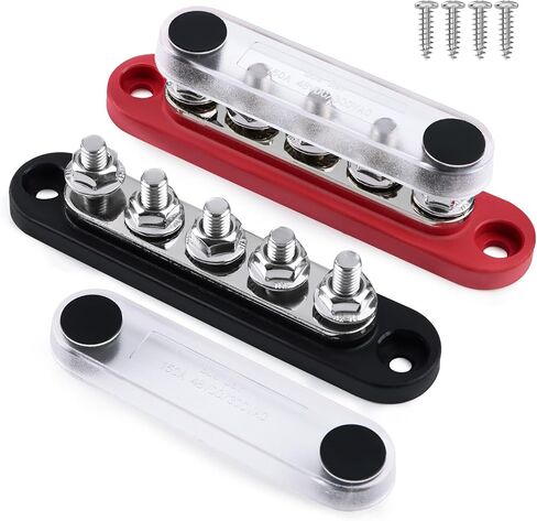 500A BUS BAR 12V كتلة توزيع الطاقة مع غطاء 4 × 5/16 "(M8) + 2 × 3/8" (M10) ترصيع 48V DC 300V AC BUSBAR TERMINAL TERMINAL لقارب السيارات البحرية - إيجابية وسلبية in Kuwait