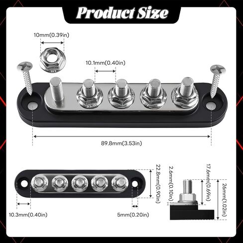 500A BUS BAR 12V كتلة توزيع الطاقة مع غطاء 4 × 5/16 "(M8) + 2 × 3/8" (M10) ترصيع 48V DC 300V AC BUSBAR TERMINAL TERMINAL لقارب السيارات البحرية - إيجابية وسلبية in Kuwait