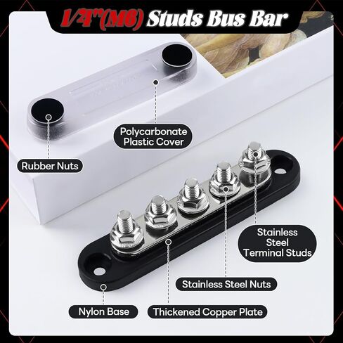 500A BUS BAR 12V كتلة توزيع الطاقة مع غطاء 4 × 5/16 "(M8) + 2 × 3/8" (M10) ترصيع 48V DC 300V AC BUSBAR TERMINAL TERMINAL لقارب السيارات البحرية - إيجابية وسلبية in Kuwait