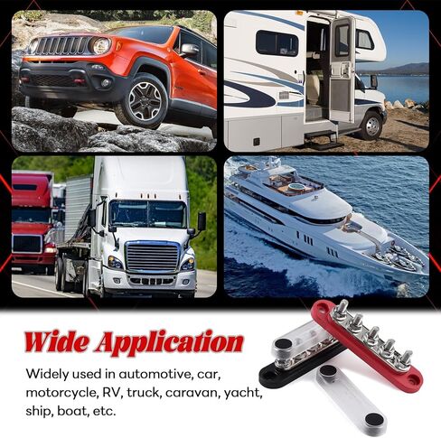 500A BUS BAR 12V كتلة توزيع الطاقة مع غطاء 4 × 5/16 "(M8) + 2 × 3/8" (M10) ترصيع 48V DC 300V AC BUSBAR TERMINAL TERMINAL لقارب السيارات البحرية - إيجابية وسلبية in Kuwait