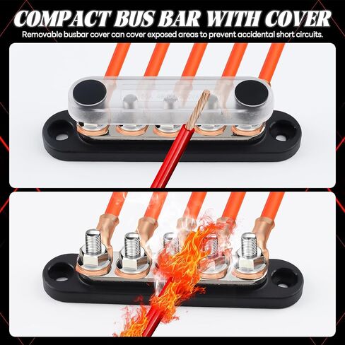 500A BUS BAR 12V كتلة توزيع الطاقة مع غطاء 4 × 5/16 "(M8) + 2 × 3/8" (M10) ترصيع 48V DC 300V AC BUSBAR TERMINAL TERMINAL لقارب السيارات البحرية - إيجابية وسلبية in Kuwait