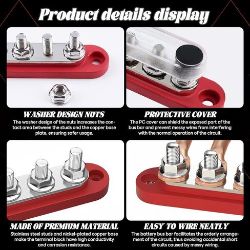 500A BUS BAR 12V كتلة توزيع الطاقة مع غطاء 4 × 5/16 "(M8) + 2 × 3/8" (M10) ترصيع 48V DC 300V AC BUSBAR TERMINAL TERMINAL لقارب السيارات البحرية - إيجابية وسلبية in Kuwait