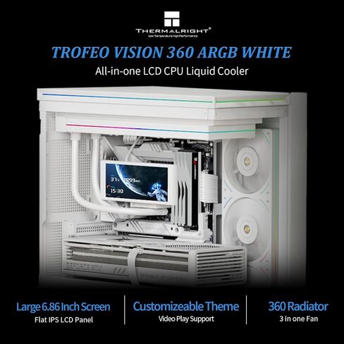 Thermalright Trofeo Vision 360 ARGB Black CPU Liquid Cooler,for AM4/AM5,Intel LGA1851/1700,6.86-inch Full Colour LCD Display with 1280x480 Resolutions,Magnetic Panel Screen,DIY Dynamic/Static Images in Saudi Arabia
