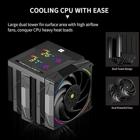 Thermalright Phantom Spirit 120 Digital EVO CPU Air Cooler,7 Heat Pipes CPU Cooler,Dual 120mm PWM Fans,Magnetic Attraction-Digital Screen Top Cover,for AM4/AM5/LGA1700/1851/1150/1151/1200,PC Cooling in Saudi Arabia