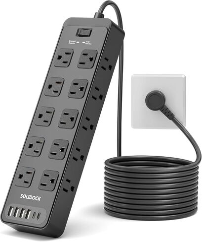 Flat Plug Power Strip Surge Protector with 20 AC Outlets 6 USB Chagring Ports, 1875W/15A, 2700 Joules, 6 Ft Heavy Duty Extension Cord for Home, Office, Dorm, Gaming,ETL Listed (Black, 6Feet) in Saudi Arabia
