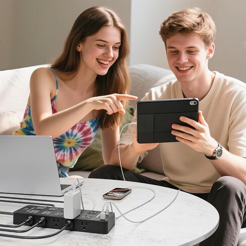 Flat Plug Power Strip Surge Protector with 20 AC Outlets 6 USB Chagring Ports, 1875W/15A, 2700 Joules, 6 Ft Heavy Duty Extension Cord for Home, Office, Dorm, Gaming,ETL Listed (Black, 6Feet) in Saudi Arabia