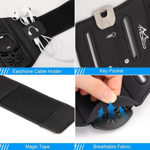 Moko Running Armboldy 360 ° Rotatable for iPhone 16 15 14 13 Pro Max Plus Samsung Galaxy Note S24 S23 يناسب الهواتف الذكية أكثر من 5.8 '' ، حامل الهاتف القابل للانفصال عن تشغيل ركوب الدراجات مع حامل المفتاح in Saudi Arabia