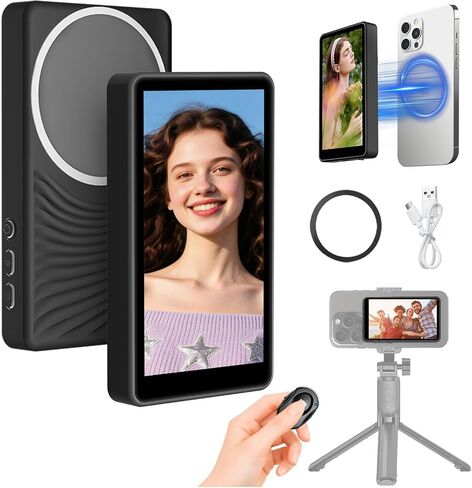 Selfie Monitor Screen iPhone,Magnetic Selfie Screen 4K 60fps Bluetooth Remote,Back Camera Monitor for Vlog Live Stream TikTok,Wireless Screen Mirroring with iPhone & Android(Pink) in Saudi Arabia