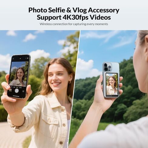 شاشة شاشة Selfie Selfie Phone Phostrip Magnetic Vlog ، شاشة Selfie Camera 1080 بكسل ، تسجيل لاسلكي 4K 30 إطارًا في الثانية لـ iPhone & Android ، الكاميرا الخلفية لـ Selfie Vlog Live Stream Tiktok in Kuwait