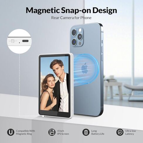 شاشة شاشة Selfie Selfie Phone Phostrip Magnetic Vlog ، شاشة Selfie Camera 1080 بكسل ، تسجيل لاسلكي 4K 30 إطارًا في الثانية لـ iPhone & Android ، الكاميرا الخلفية لـ Selfie Vlog Live Stream Tiktok in Kuwait