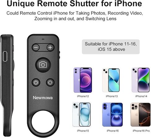 Newmowa Phone Wireless Bluetooth Remote Control, Support Video Photo Shooting/Zooming/Lens Switching, Rechargeable Remote Shutter for Selfie Vlog, ONLY Compatible with iPhone(iOS 15 Above) in Saudi Arabia