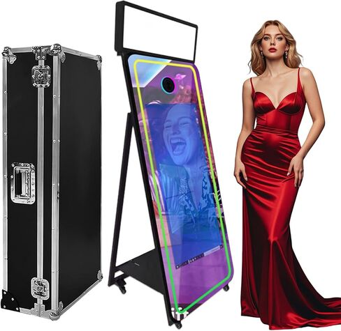 65in Portable Magic Mirror Photo Booth,43in Touch Screen Mirror Photo Booth with Square Light and RGB Light,Selfie Photo Booth with Flight Case (Black, 65 inch(43''Screen)) in Saudi Arabia