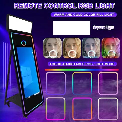 65in Portable Magic Mirror Photo Booth,43in Touch Screen Mirror Photo Booth with Square Light and RGB Light,Selfie Photo Booth with Flight Case (Black, 65 inch(43''Screen)) in Saudi Arabia