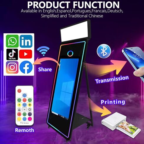 65in Portable Magic Mirror Photo Booth,43in Touch Screen Mirror Photo Booth with Square Light and RGB Light,Selfie Photo Booth with Flight Case (Black, 65 inch(43''Screen)) in Saudi Arabia
