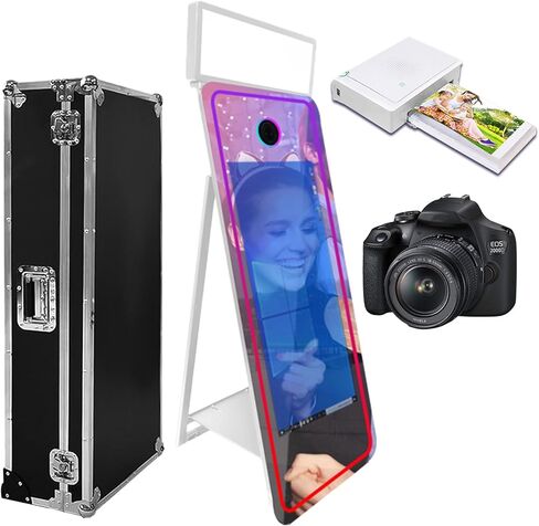 65in Portable Magic Mirror Photo Booth,43in Touch Screen Mirror Photo Booth with Square Light and RGB Light,Selfie Photo Booth with Flight Case (Black, 65 inch(43''Screen)) in Saudi Arabia