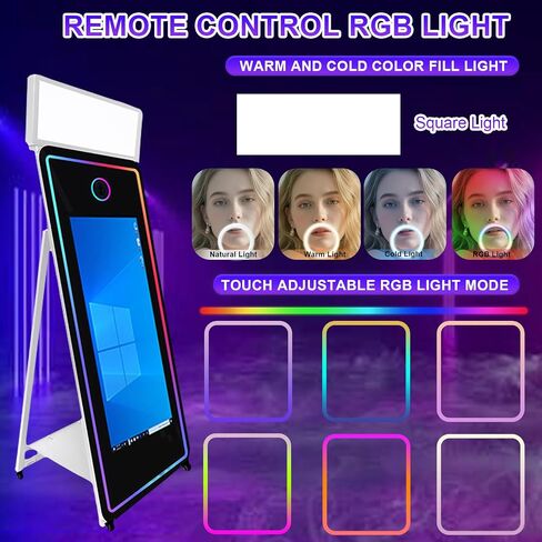 65in Portable Magic Mirror Photo Booth,43in Touch Screen Mirror Photo Booth with Square Light and RGB Light,Selfie Photo Booth with Flight Case (Black, 65 inch(43''Screen)) in Saudi Arabia