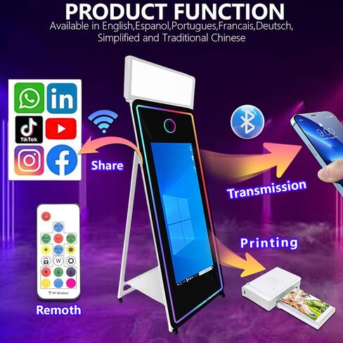 65in Portable Magic Mirror Photo Booth,43in Touch Screen Mirror Photo Booth with Square Light and RGB Light,Selfie Photo Booth with Flight Case (Black, 65 inch(43''Screen)) in Saudi Arabia