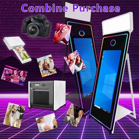65in Portable Magic Mirror Photo Booth,43in Touch Screen Mirror Photo Booth with Square Light and RGB Light,Selfie Photo Booth with Flight Case (Black, 65 inch(43''Screen)) in Saudi Arabia
