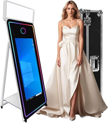 65in Portable Magic Mirror Photo Booth,43in Touch Screen Mirror Photo Booth with Square Light and RGB Light,Selfie Photo Booth with Flight Case (Black, 65 inch(43''Screen)) in Saudi Arabia