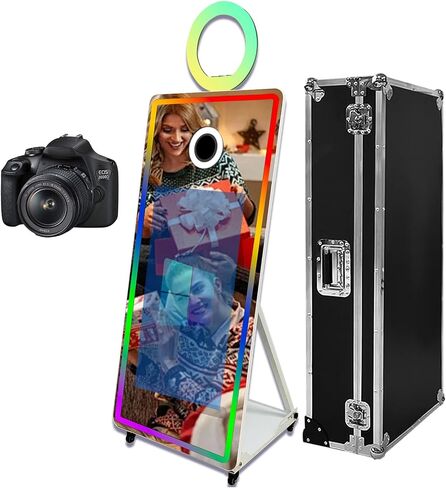 65 Inch Portable Magic Mirror Photo Booth,43 Inch Touch Screen Mirror Photo Booth with RGB Light,Selfie Photo Booth with Flight Case (Black, 65 inch(43''Screen)+Camera+Mini Printer) in Saudi Arabia