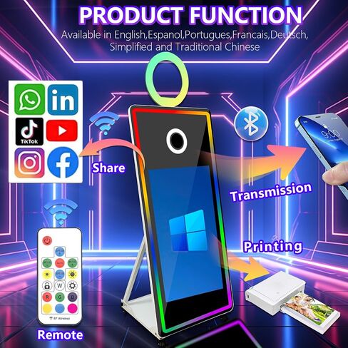 65 Inch Portable Magic Mirror Photo Booth,43 Inch Touch Screen Mirror Photo Booth with RGB Light,Selfie Photo Booth with Flight Case (Black, 65 inch(43''Screen)+Camera+Mini Printer) in Saudi Arabia