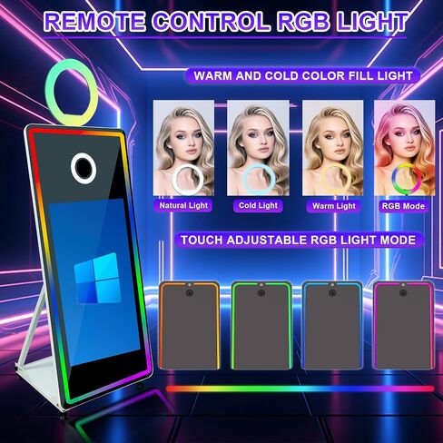 65 Inch Portable Magic Mirror Photo Booth,43 Inch Touch Screen Mirror Photo Booth with RGB Light,Selfie Photo Booth with Flight Case (Black, 65 inch(43''Screen)+Camera+Mini Printer) in Saudi Arabia