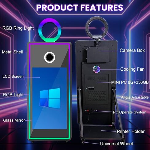 65 Inch Portable Magic Mirror Photo Booth,43 Inch Touch Screen Mirror Photo Booth with RGB Light,Selfie Photo Booth with Flight Case (Black, 65 inch(43''Screen)+Camera+Mini Printer) in Saudi Arabia