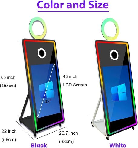 65 Inch Portable Magic Mirror Photo Booth,43 Inch Touch Screen Mirror Photo Booth with RGB Light,Selfie Photo Booth with Flight Case (Black, 65 inch(43''Screen)+Camera+Mini Printer) in Saudi Arabia
