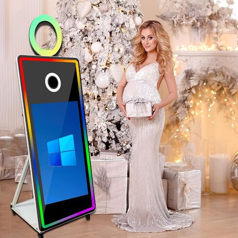 65 Inch Portable Magic Mirror Photo Booth,43 Inch Touch Screen Mirror Photo Booth with RGB Light,Selfie Photo Booth with Flight Case (Black, 65 inch(43''Screen)+Camera+Mini Printer) in Saudi Arabia