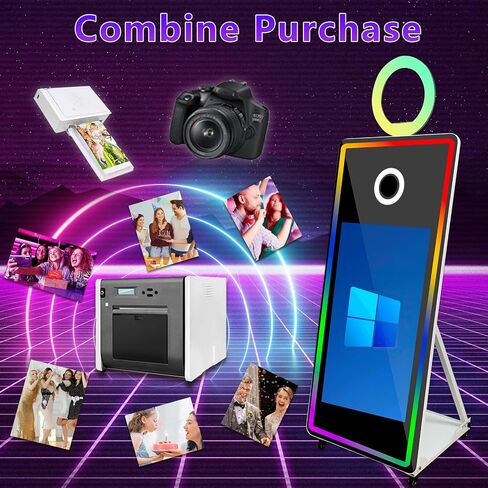 65 Inch Portable Magic Mirror Photo Booth,43 Inch Touch Screen Mirror Photo Booth with RGB Light,Selfie Photo Booth with Flight Case (Black, 65 inch(43''Screen)+Camera+Mini Printer) in Saudi Arabia
