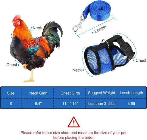 Boao 3 Pieces Adjustable Chicken Harness with Leash and Matching Belt, Comfortable Hen Vest Breathable Chicken Training Harness for Chicken, Duck or Goose, Pet (Blue, Black, Purple,S) in Saudi Arabia