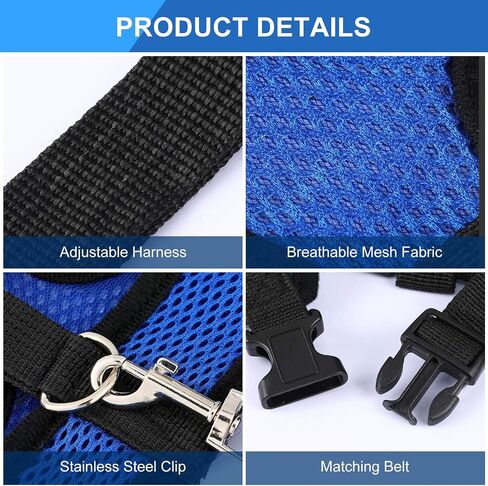 Boao 3 Pieces Adjustable Chicken Harness with Leash and Matching Belt, Comfortable Hen Vest Breathable Chicken Training Harness for Chicken, Duck or Goose, Pet (Blue, Black, Purple,S) in Saudi Arabia