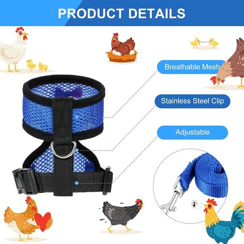 Boao 3 Pieces Adjustable Chicken Harness with Leash and Matching Belt, Comfortable Hen Vest Breathable Chicken Training Harness for Chicken, Duck or Goose, Pet (Blue, Black, Purple,S) in Saudi Arabia