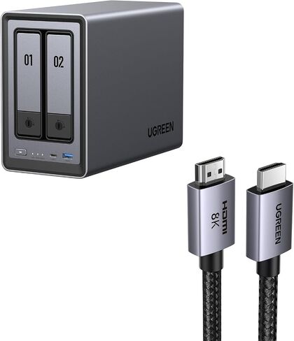 UGREEN NASync DXP2800 2-Bay Desktop NAS Bundle with 6.6FT 8K HDMI Cable Certified in Saudi Arabia