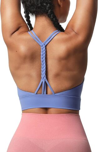 حمالات صدر رياضية للنساء من Aoxjox مضفرة متوسطة التأثير براندي للياقة البدنية والصالة الرياضية حمالة صدر طويلة لليوجا بدون أكمام in Kuwait