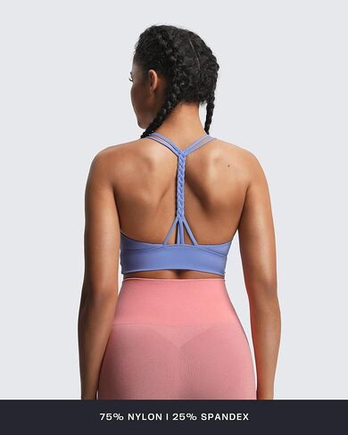 حمالات صدر رياضية للنساء من Aoxjox مضفرة متوسطة التأثير براندي للياقة البدنية والصالة الرياضية حمالة صدر طويلة لليوجا بدون أكمام in Kuwait