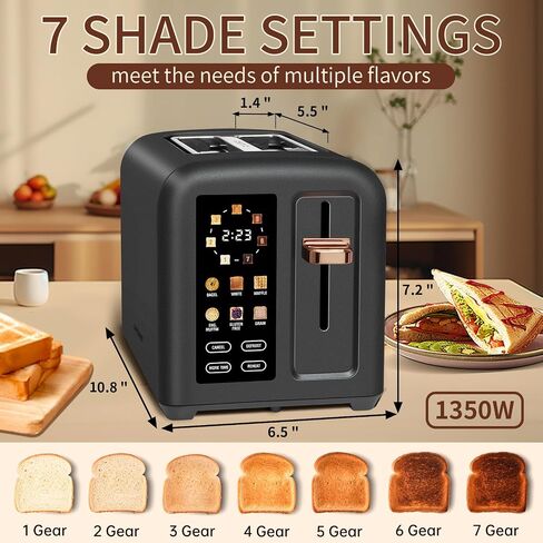 SEEDEEM Toaster 2 Slice, Touch Control Stainless Toaster LCD Display, 50% Faster Heating Speed, 1.4'' Wide Slots, More Timer Functions, Removable Crumb Tray, 1350W, Black in Saudi Arabia