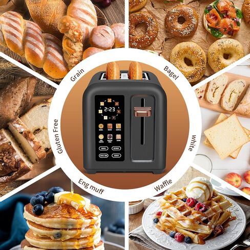 SEEDEEM Toaster 2 Slice, Touch Control Stainless Toaster LCD Display, 50% Faster Heating Speed, 1.4'' Wide Slots, More Timer Functions, Removable Crumb Tray, 1350W, Black in Saudi Arabia