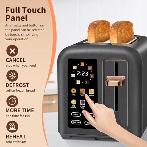 SEEDEEM Toaster 2 Slice, Touch Control Stainless Toaster LCD Display, 50% Faster Heating Speed, 1.4'' Wide Slots, More Timer Functions, Removable Crumb Tray, 1350W, Black in Saudi Arabia