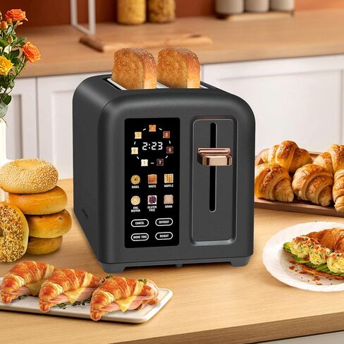 SEEDEEM Toaster 2 Slice, Touch Control Stainless Toaster LCD Display, 50% Faster Heating Speed, 1.4'' Wide Slots, More Timer Functions, Removable Crumb Tray, 1350W, Black in Saudi Arabia