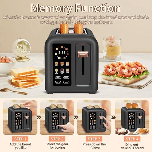 SEEDEEM Toaster 2 Slice, Touch Control Stainless Toaster LCD Display, 50% Faster Heating Speed, 1.4'' Wide Slots, More Timer Functions, Removable Crumb Tray, 1350W, Black in Saudi Arabia