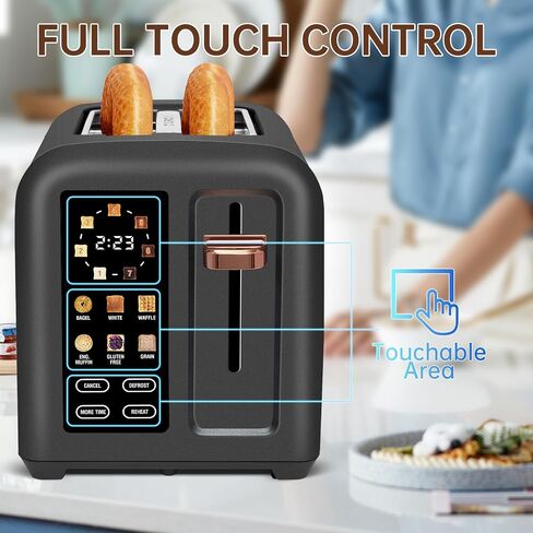 SEEDEEM Toaster 2 Slice, Touch Control Stainless Toaster LCD Display, 50% Faster Heating Speed, 1.4'' Wide Slots, More Timer Functions, Removable Crumb Tray, 1350W, Black in Saudi Arabia