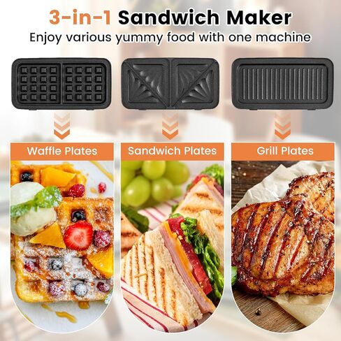 Becorfort 3 في 1 صانع وافل ، Press Sandwich مع 3 لوحات غير مصقفة قابلة للإزالة ، مصابيح مؤشر ، مقبض اللمس البارد ، صانع السندوتش in Kuwait