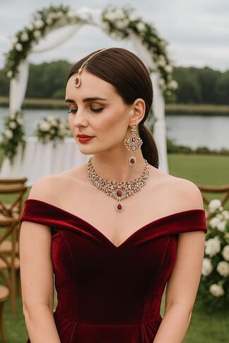 Touchstone New Indian Bollywood Charming Look Fine Filigree Sparkling Rhinestones Designer Jewelry Necklace Set in Gold Tone for Women. in Kuwait