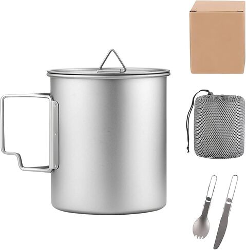 أدوات طبخ التيتانيوم التخييم 750 مل من أدوات التيتانيوم مع موقد التخييم و SPORK PORTABLE POTABLE للتنزه على الظهر المشي لمسافات طويلة in Kuwait